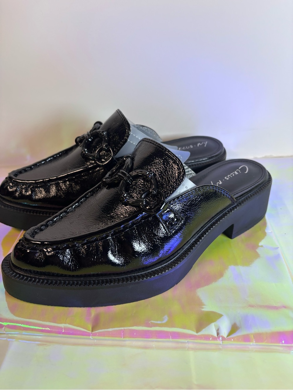 Circus by Sam Edelman Black Patent Chain-Accent Mule Loafers size 8 - Picture 13 of 15